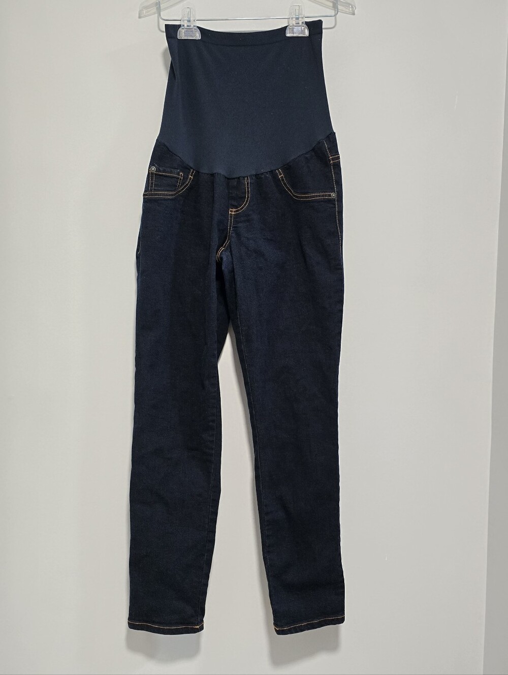 Petite Dark Blue Maternity Jeans with Stretch Panel & Denim